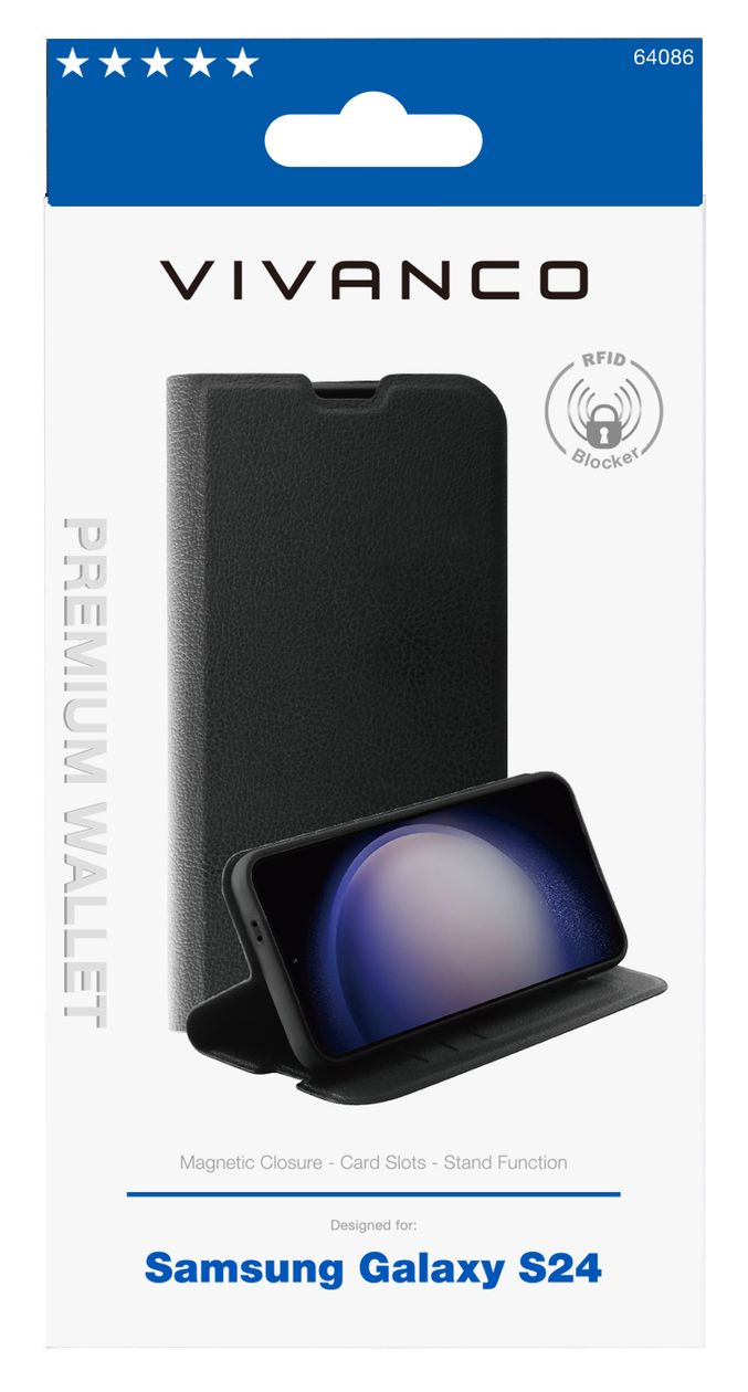 Premium Wallet Geldbörsenhülle für Samsung Galaxy S24  (Schwarz) 