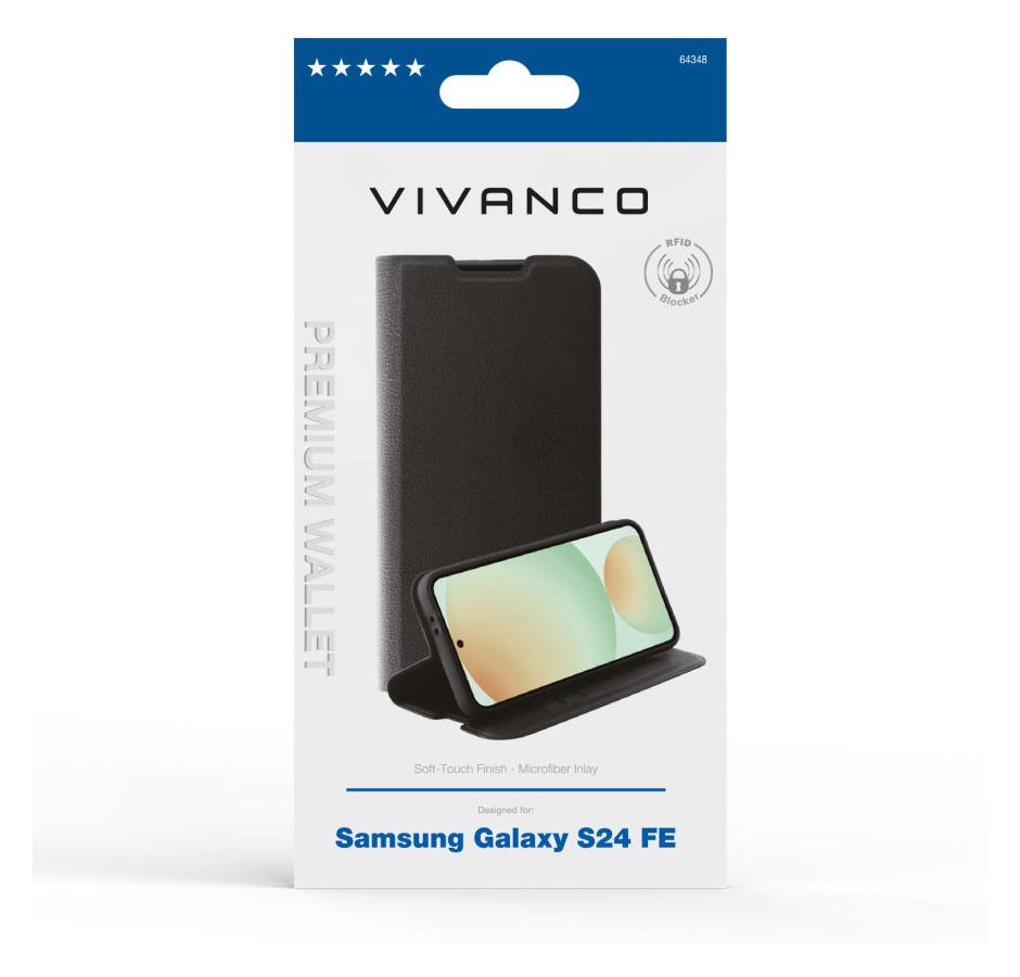 Premium Wallet Geldbörsenhülle für Samsung Galaxy S24 FE  (Schwarz) 