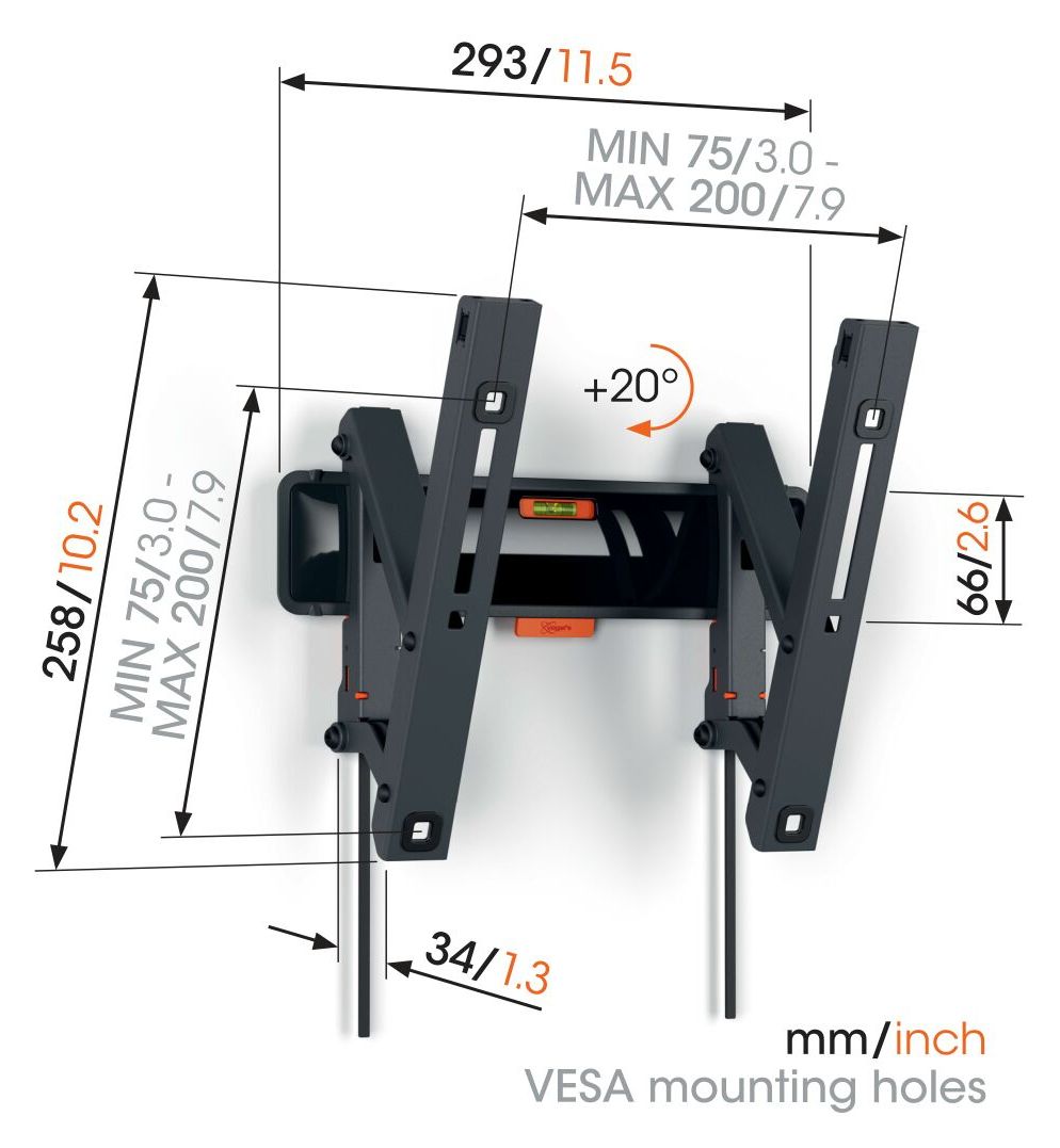 TVM 3215 neigbare Wand Halterung bis 109,2 cm (43") 15 kg 0 - 20° neigbar 