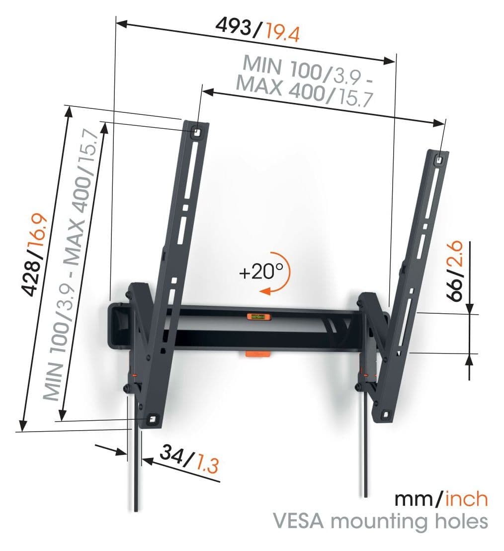 TVM 3415 neigbare Wand Halterung bis 165,1 cm (65") 25 kg 0 - 20° neigbar 