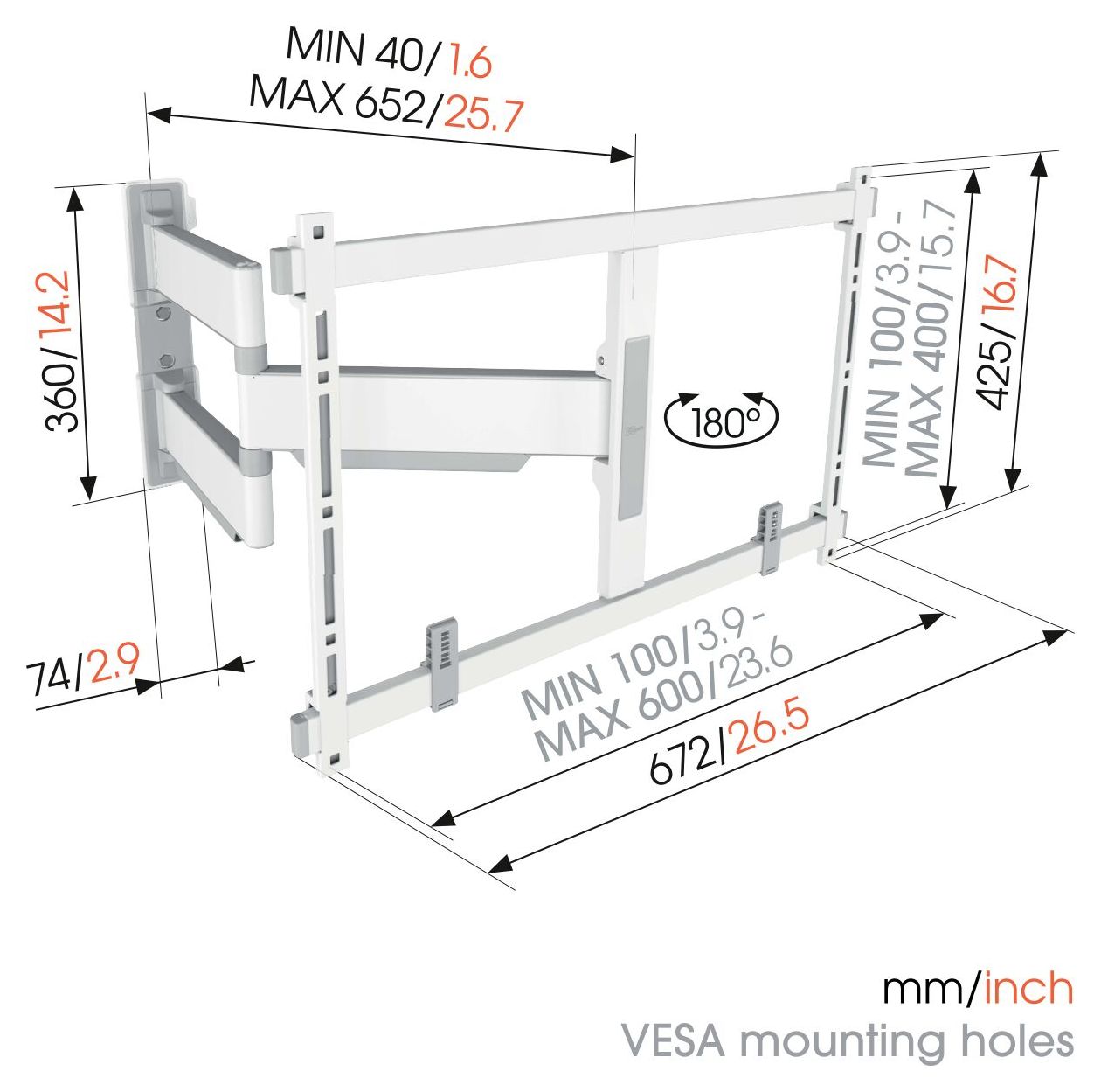 TVM5645 schwenkbare Wand Halterung 180° bis 195,6 cm (77") 45 kg 