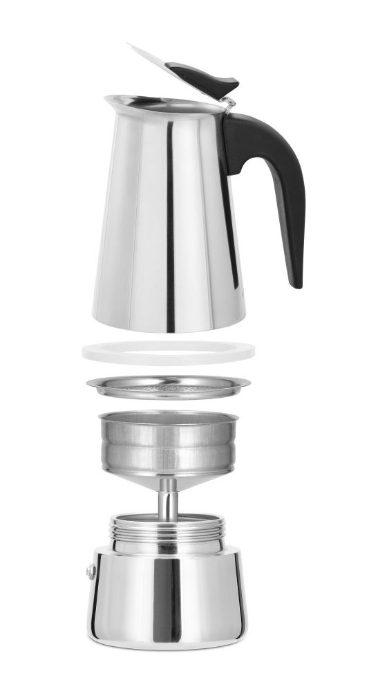 111274 Espressokocher 4 Tassen Filterkaffeemaschine  (Schwarz, Edelstahl) 