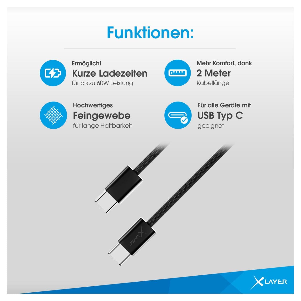 220310 480 Gbit/s Stecker USB C auf USB C bis 60 W 2 m  (Schwarz) 