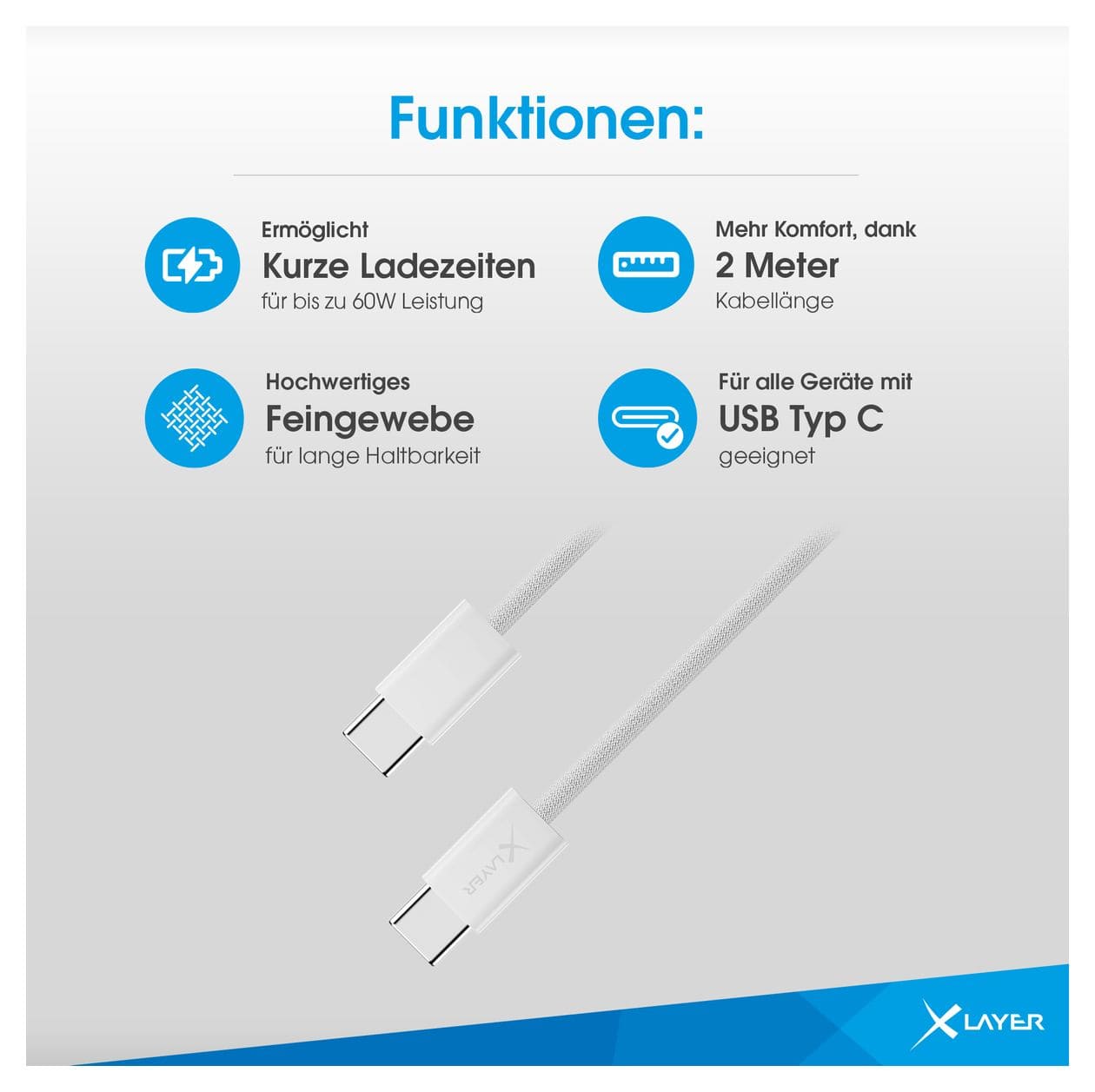 220311 480 Gbit/s Stecker USB C auf USB C bis 60 W 2 m  (Weiß) 