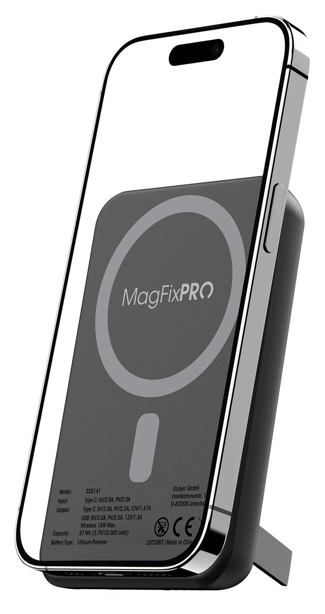 MagFix Pro 2 10000 mAh Powerbank USB Typ-C Kabelloses Laden  (Schwarz) 
