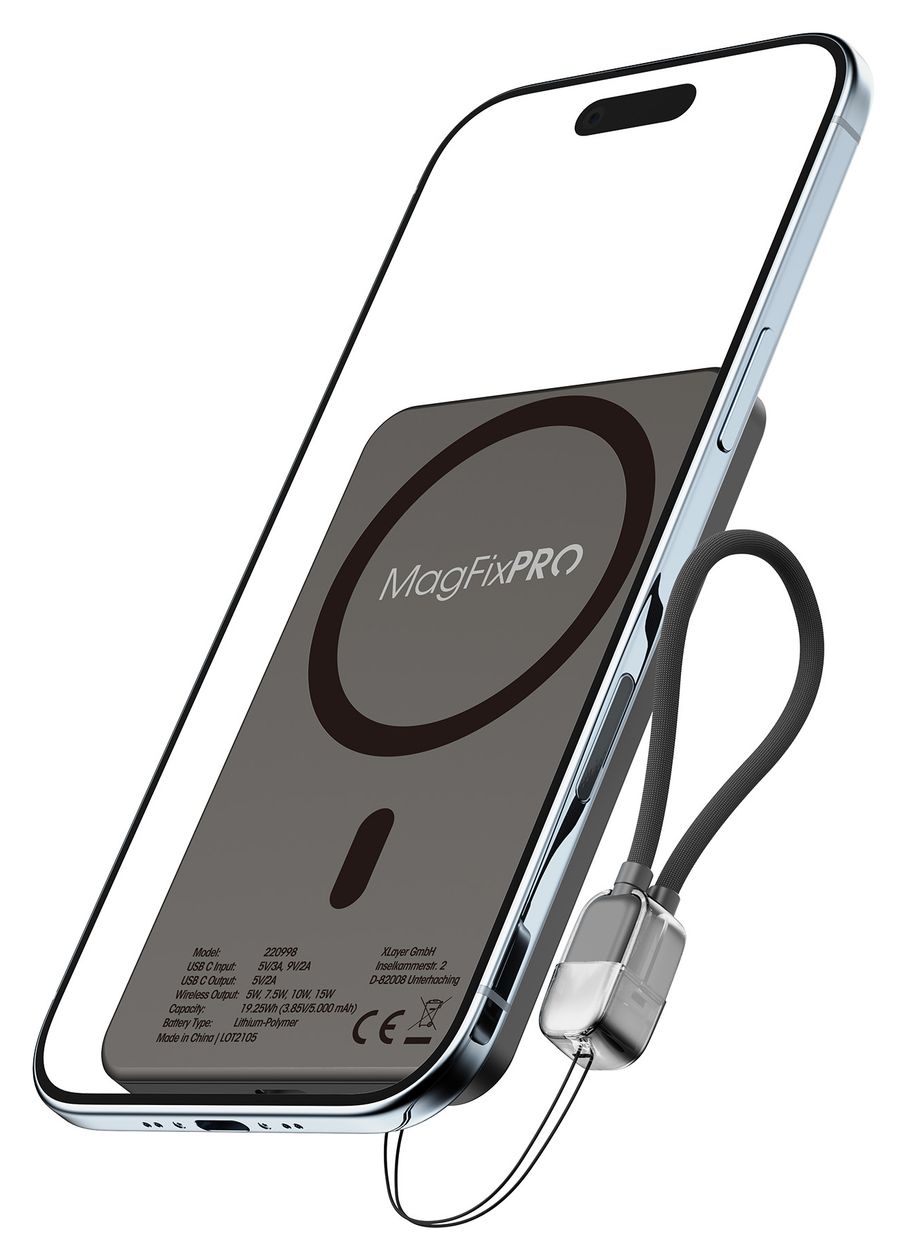 MagFix Pro 5000 mAh Powerbank USB Typ-C Kabelloses Laden  (Schwarz) 