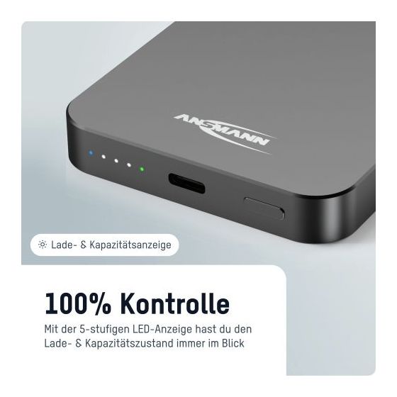 1700-0198 5000 mAh Powerbank USB Typ-C Kabelloses Laden  (Anthrazit) 