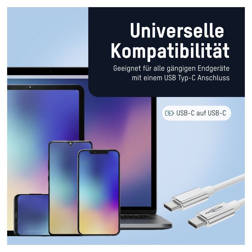 1700-0213 0,48 Gbit/s Stecker USB C auf USB C bis 60 W 1,2 m  (Weiß) 