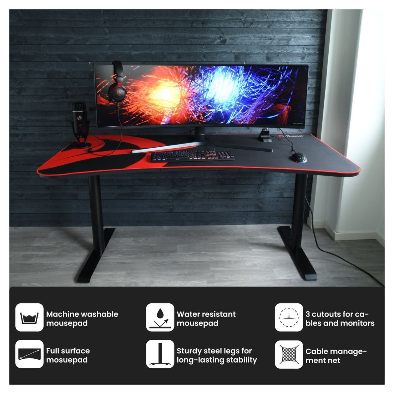 Arena Gamingtisch bis 80 kg  (Schwarz/Rot) 