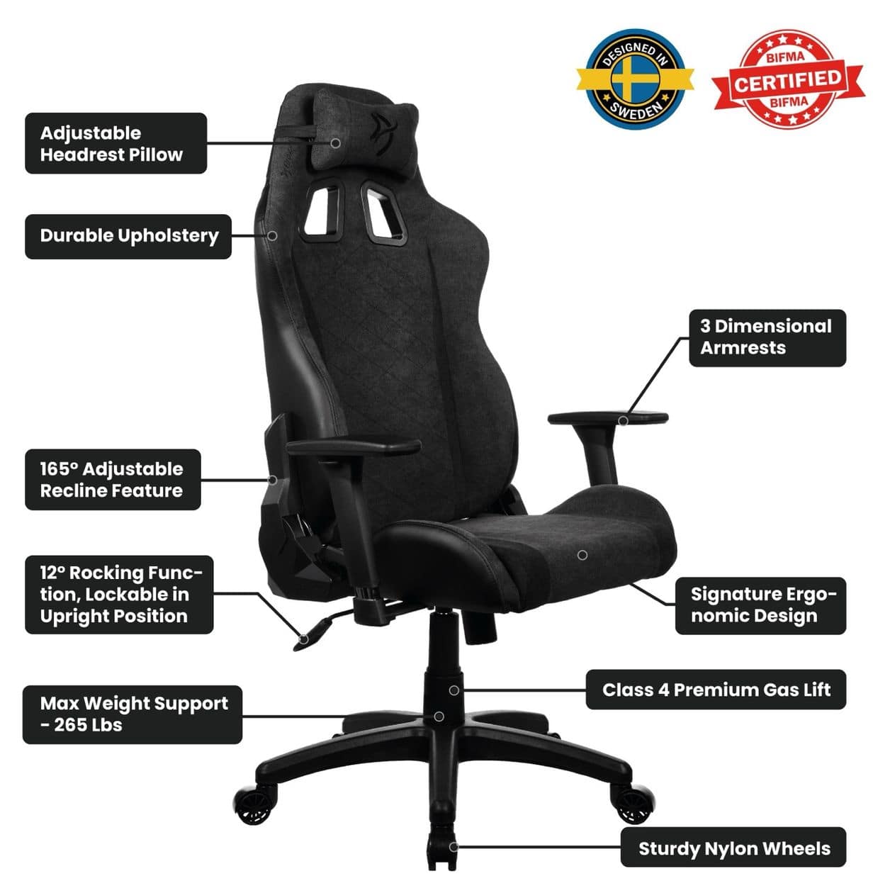 Avanti Soft Fabric Gamingstuhl bis 120 kg (Dunkelgrau) 