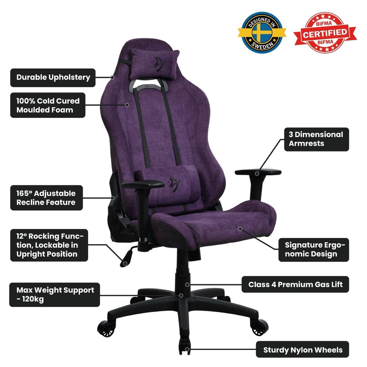 Torretta Soft Fabric Gamingstuhl bis 120 kg (Violett) 