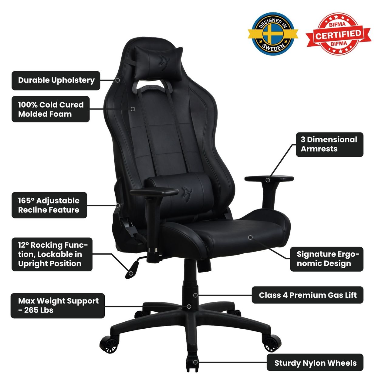 Torretta SoftPU Gamingstuhl bis 120 kg (Schwarz) 