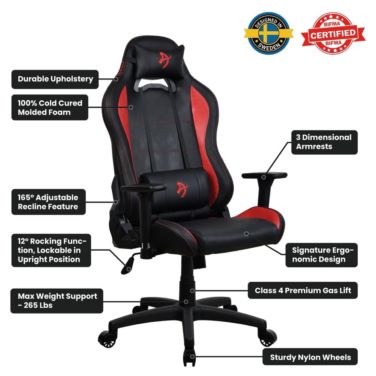 Torretta SoftPU Gamingstuhl bis 120 kg (Schwarz/Rot) 