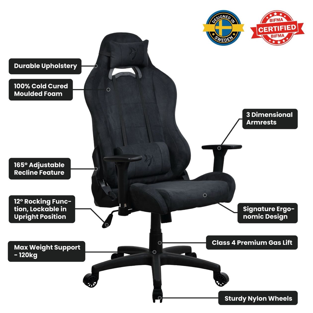 Torretta Supersoft Gamingstuhl bis 120 kg (Schwarz) 