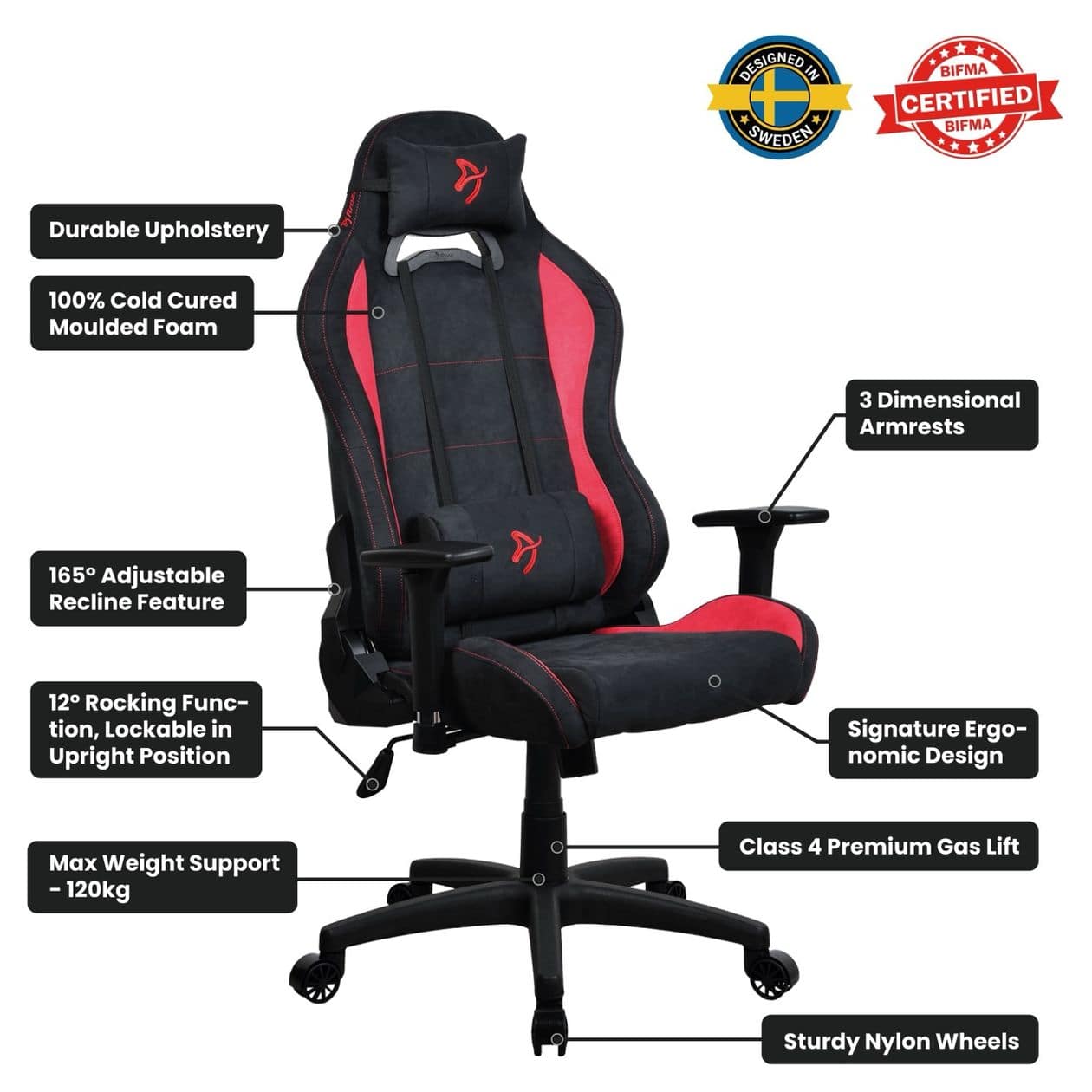 Torretta Supersoft Gamingstuhl bis 120 kg (Schwarz/Rot) 
