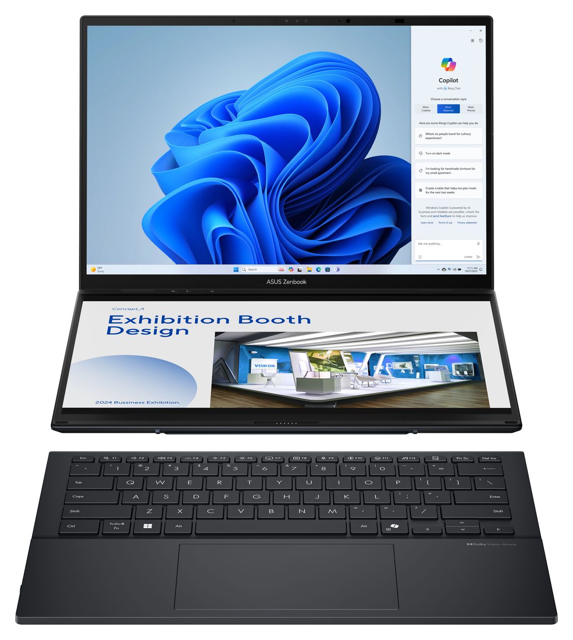 Zenbook Duo UX8406CA-QL331W WUXGA Notebook 35,6 cm (14 Zoll) 1920 x 1200 Pixel 1 TB SSD Windows 11 Home Intel Core Ultra 9 max. 5,4 GHz  (Grau) 