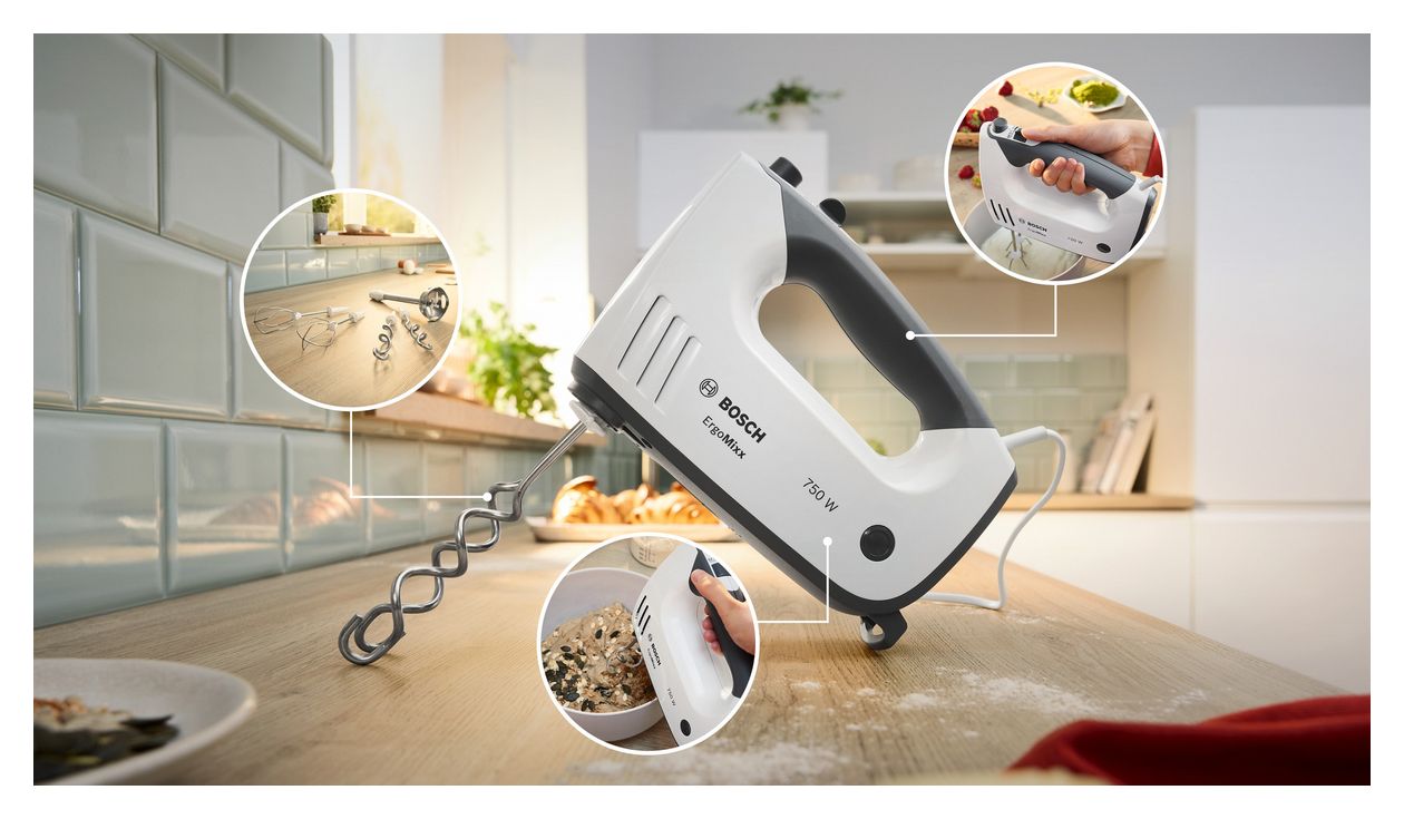 MFQ37470 ErgoMixx Handmixer 750 W 5 Stufen  (Schwarz, Weiß) 