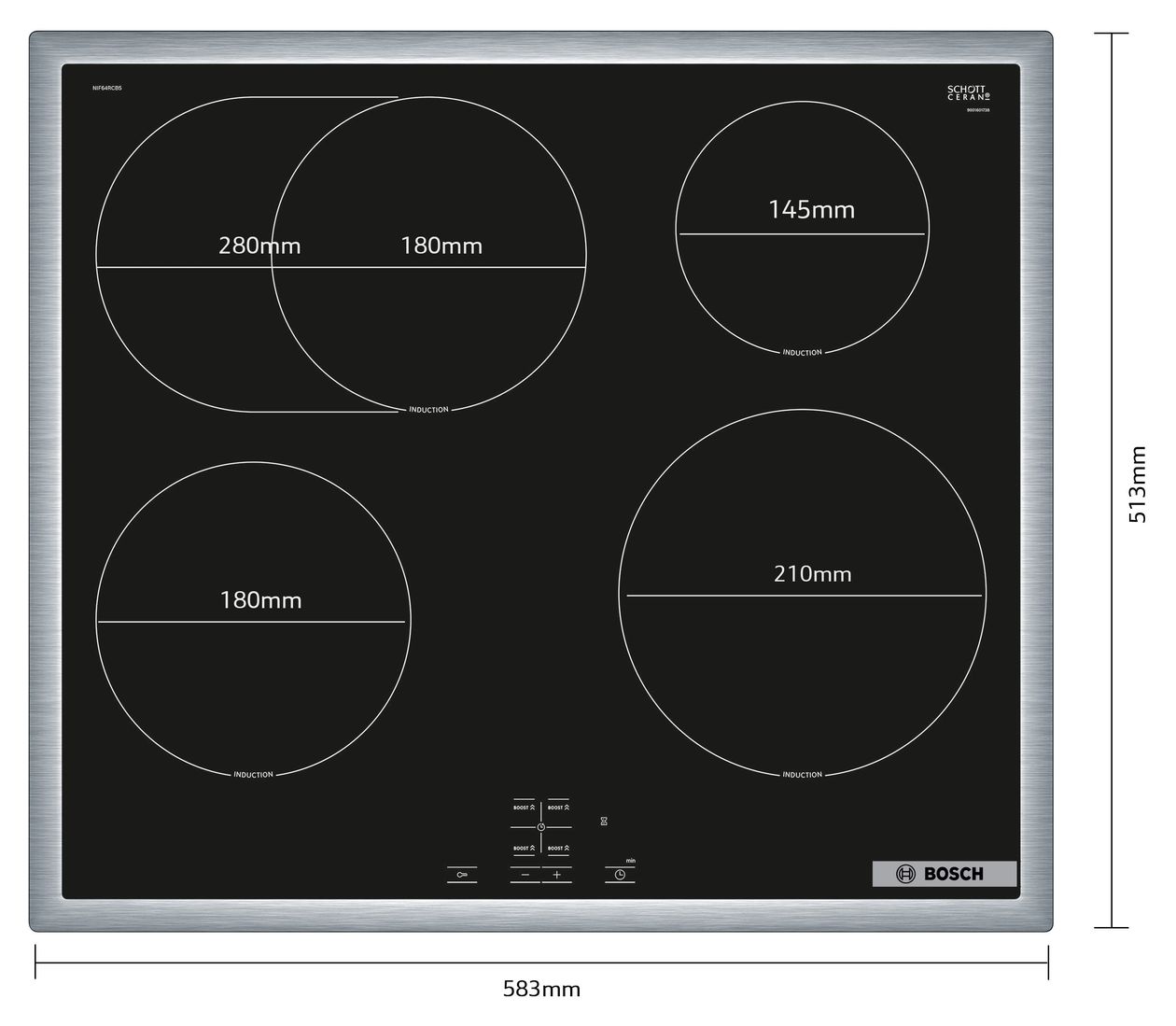 Serie 4 NIF64RCB5E herdgebundenes 60 cm Induktions Kochfeld/Herdplatte 4 Zone(n) 