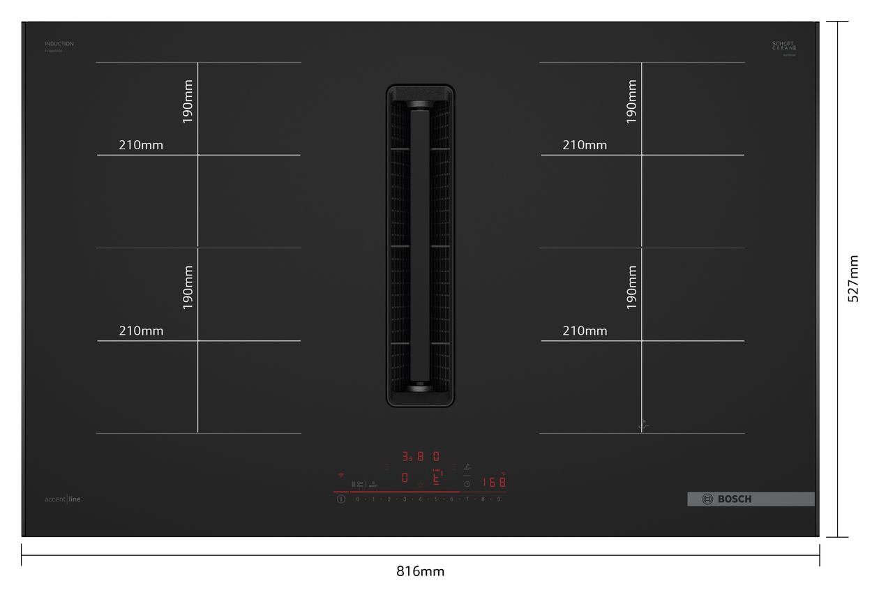 Serie 6 PVQ89BH26E autarkes 80 cm Induktionskochfeld 4 Kochzonen mit integriertem Dunstabzug 