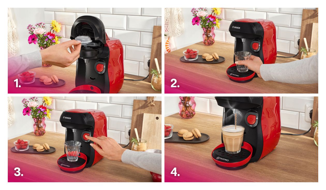 TAS103E Tassimo Happy friendly Kaffeekapsel Maschine  (Schwarz, Rot) 
