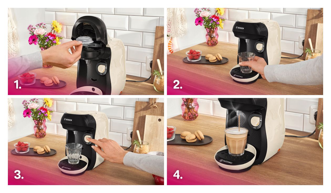 TAS107E Tassimo Happy friendly Kaffeekapsel Maschine  (Beige, Schwarz) 