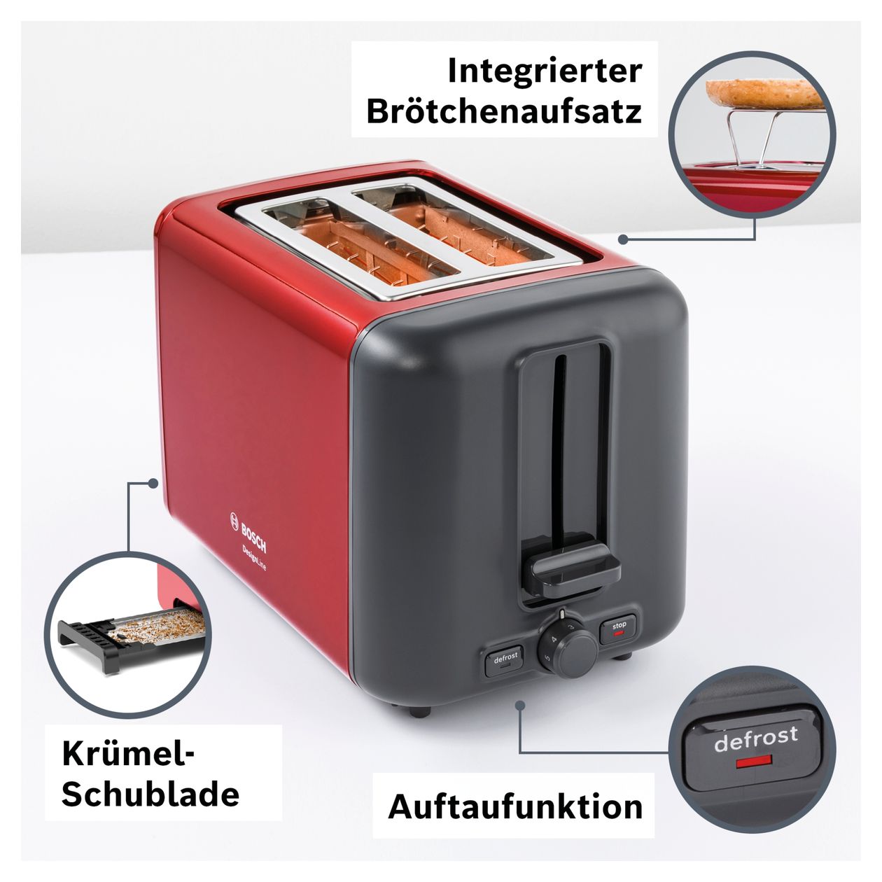 TAT3P424DE DesignLine Toaster 970 W 2 Scheibe(n)  (Schwarz, Rot) 