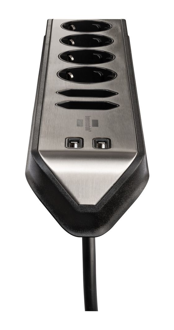 estilo Ecksteckdosenleiste 6-fach 2 m  (Schwarz/Silber) 