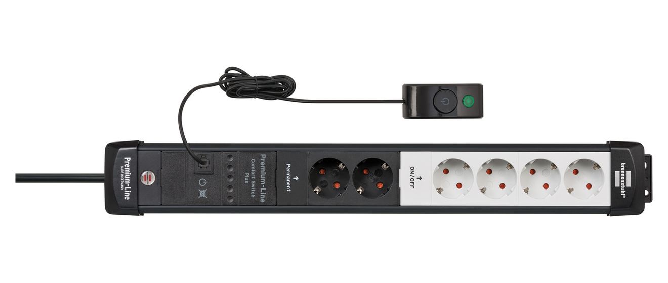 Premium-Line Comfort Switch Plus Steckdosenleiste 6-fach 3 m  (Schwarz/Hellgrau) 
