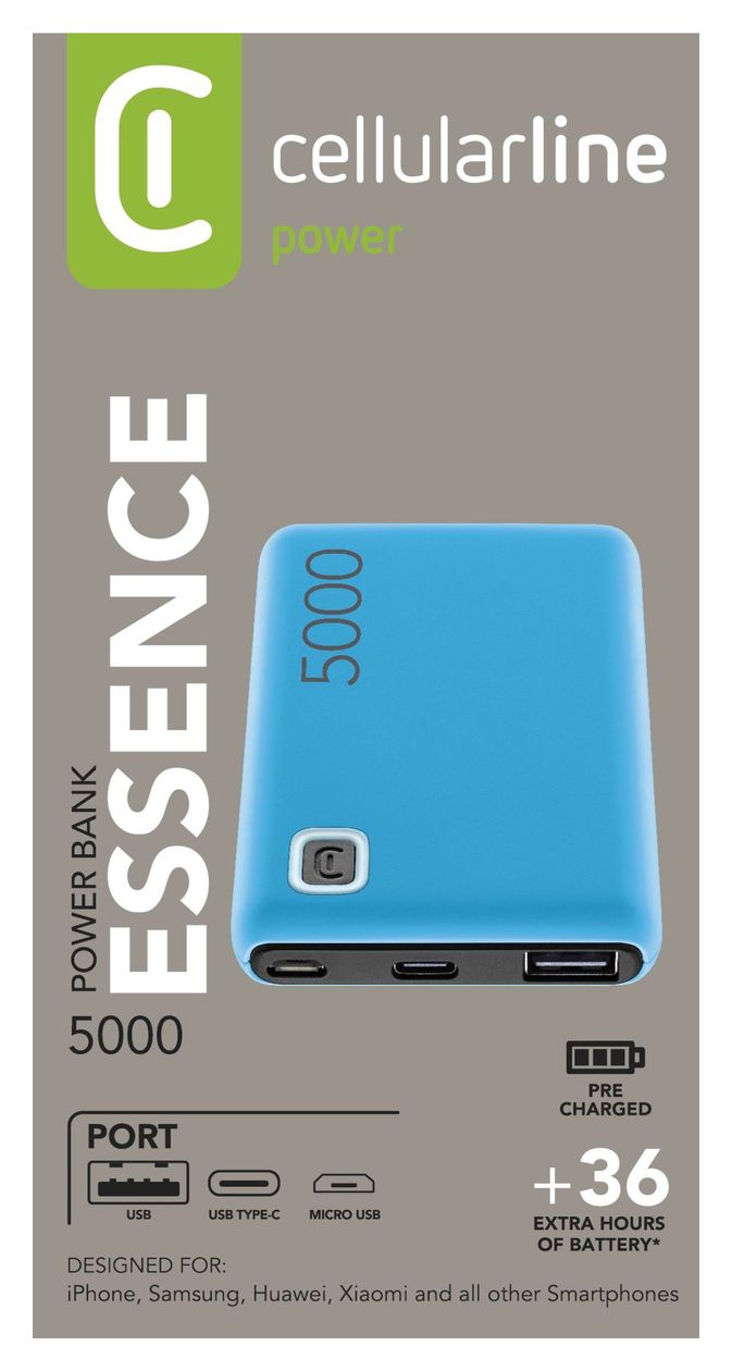 Essence 5000 mAh Powerbank Micro-USB + USB Type-C  (Blau) 