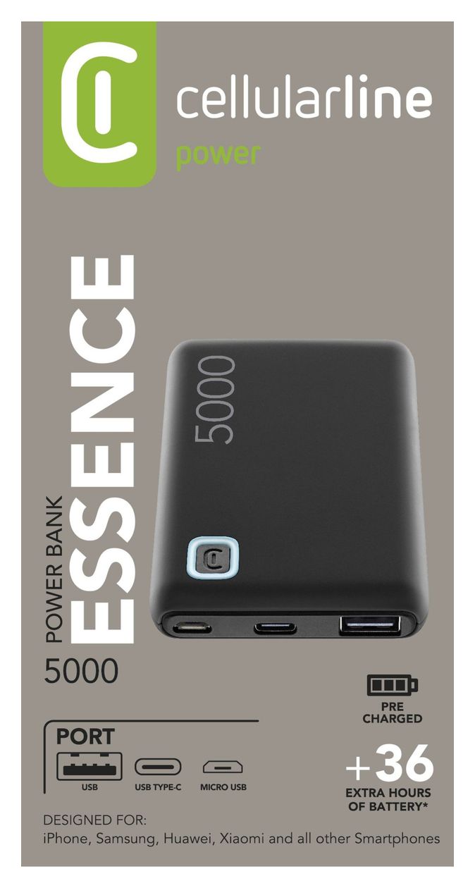 Essence 5000 mAh Powerbank Micro-USB + USB Type-C  (Schwarz) 