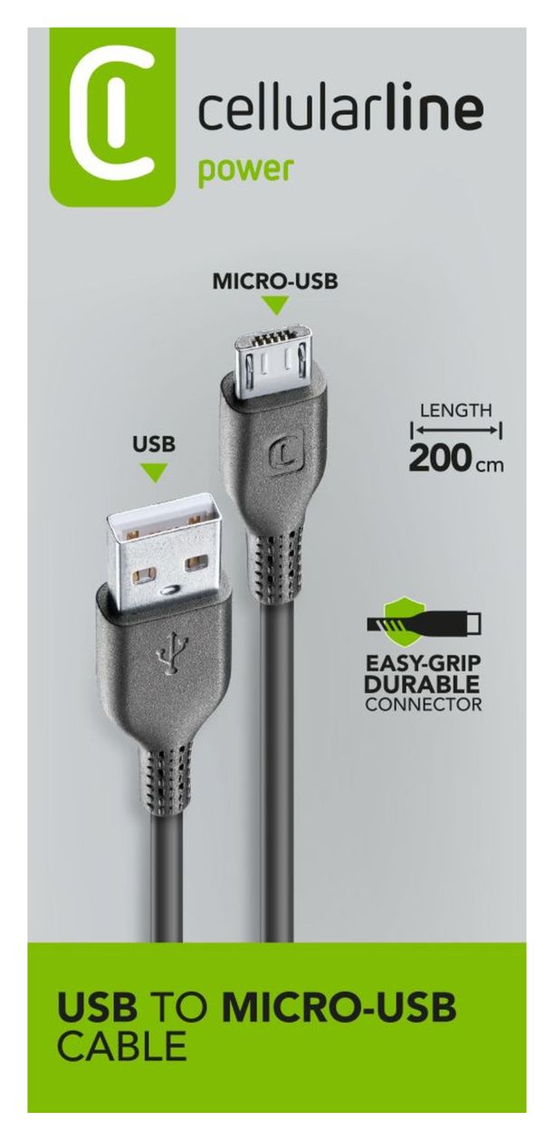 Power Cable USB A auf Micro-USB B Männlich bis 10 W 2 m  (Schwarz) 