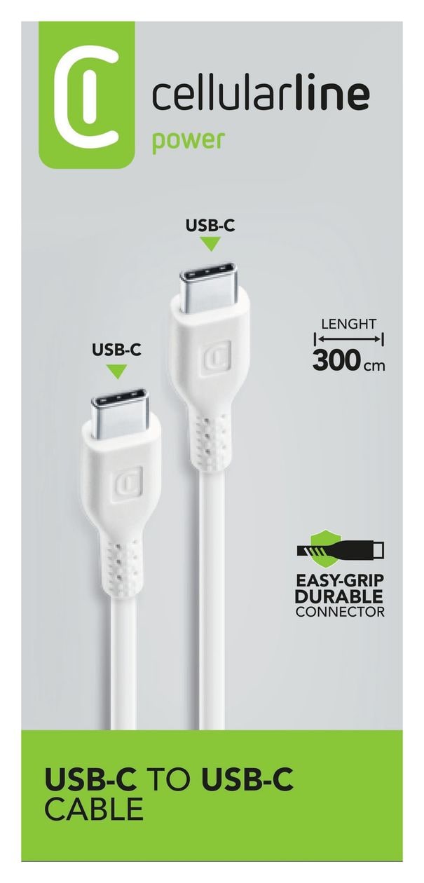 Power Cable USB C auf USB C Männlich bis 60 W 3 m  (Weiß) 