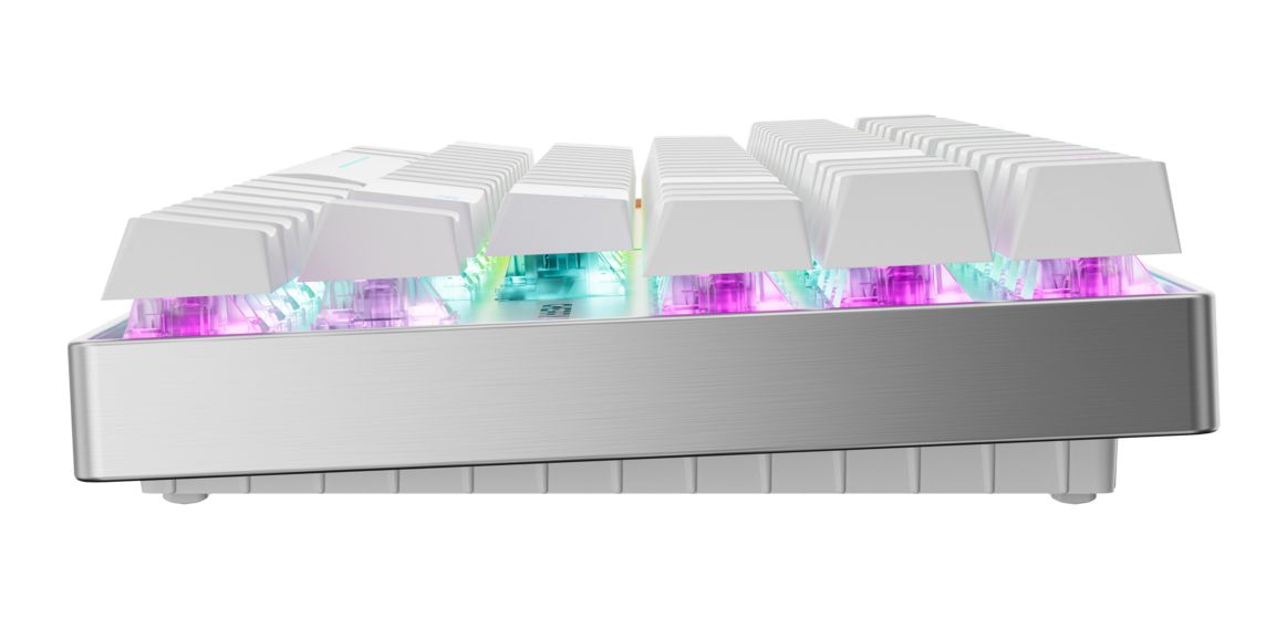 MX8.2 Pro TMR Wireless RGB-LED Gaming Tastatur USB + RF Wireless + Bluetooth 2.4 GHz  (Silber, Weiß) 