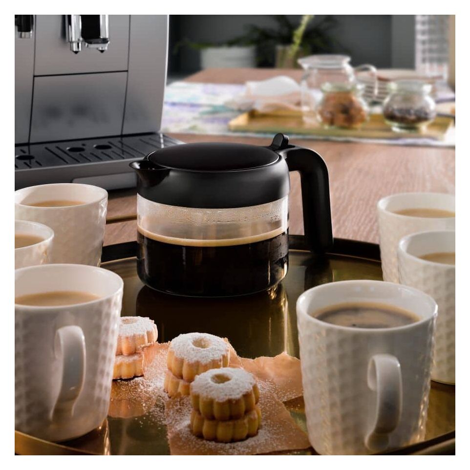 DLSC021 Kaffeekanne aus Glas mit klappbarem Deckel 750ml  Karaffe (Schwarz, Transparent) 