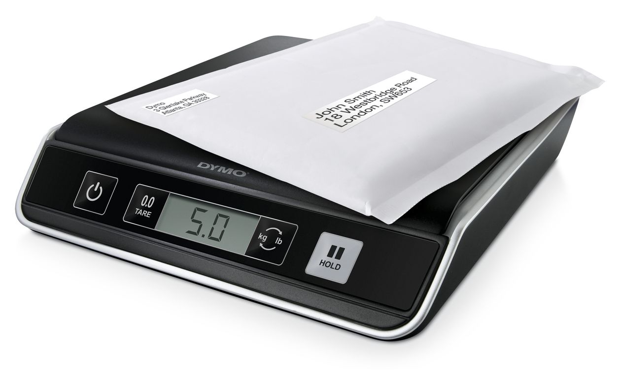 DYMO M5 Paketwaage | bis zu 5 kg | USB Briefwaage mit LCD-Bildschirm | 20 cm x 20 cm 
