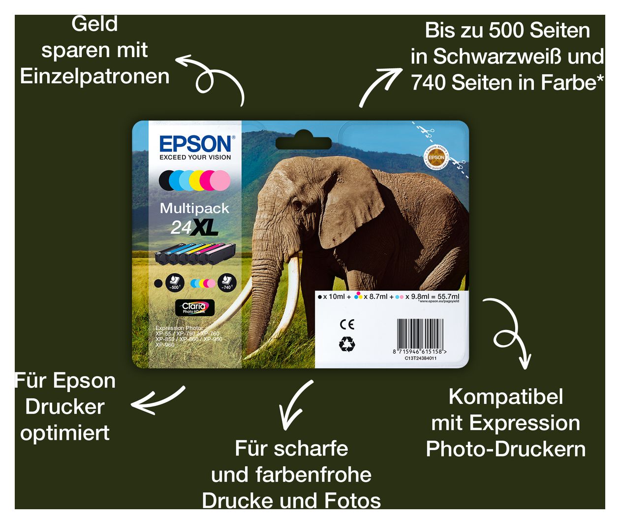 24 C13T24254012 originale Druckerpatronen Cyan 5,1 ml 