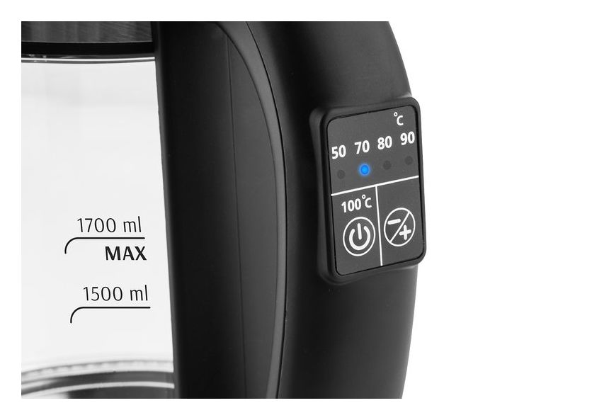 Crystela Digi 1,7 l Wasserkocher 2200 W (Schwarz, Transparent) 