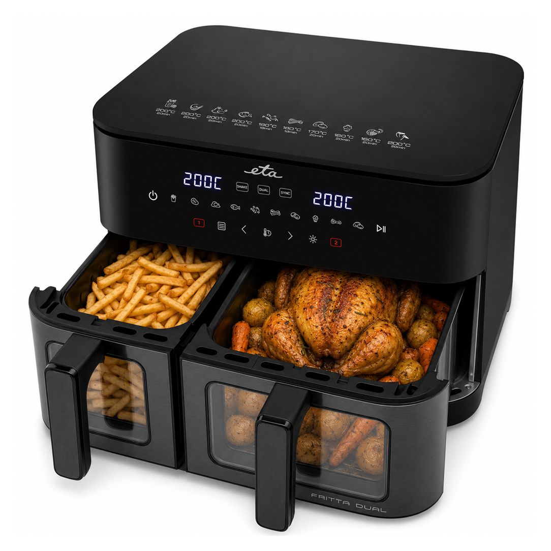 Fritta Dual Doppelkammer Heißluftfritteuse 11 l 2600 W  (Schwarz) 