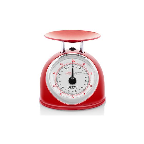 Storio Mechanische Küchenwaage bis 5 kg Genauigkeit 25 g (Rot, Edelstahl, Weiß) 