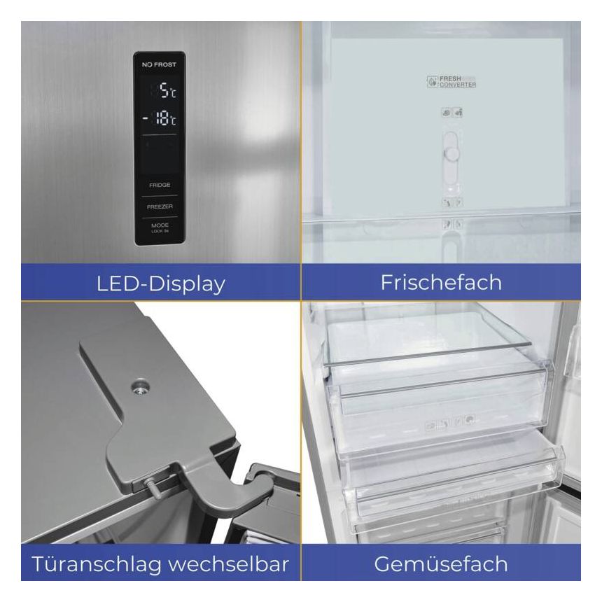 KGC350-105-NF-040C 243 l / 104 l Kühl-Gefrierkombi freistehend NoFrost 162 kWh Jahr  (Schwarz, Edelstahl) 