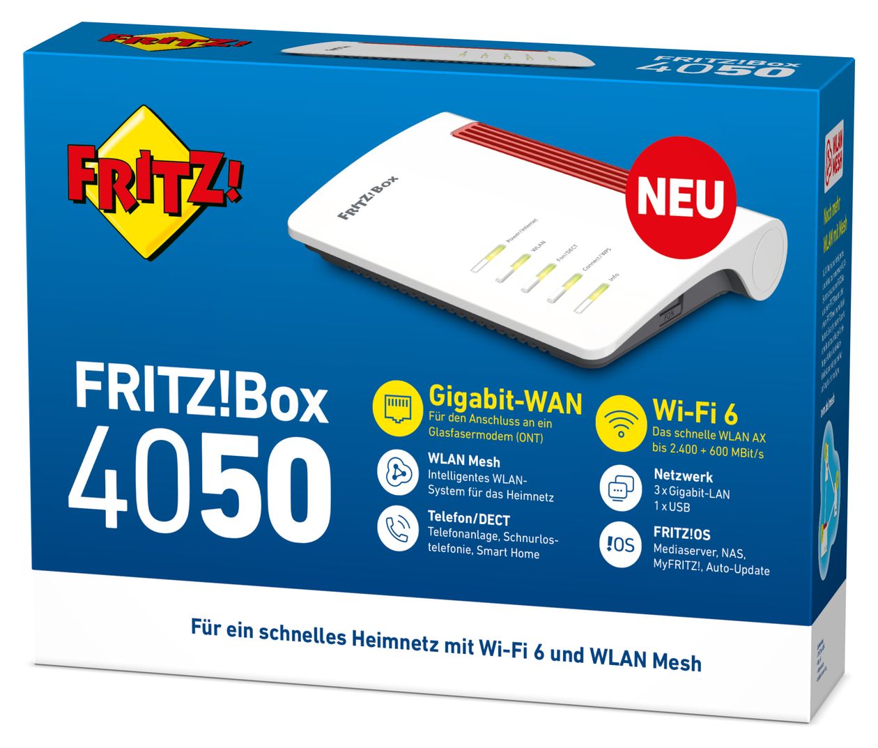 FRITZ!Box 4050 WiFi 6 Router Dual-Band (2,4 GHz/5 GHz) 2400 Mbit/s 