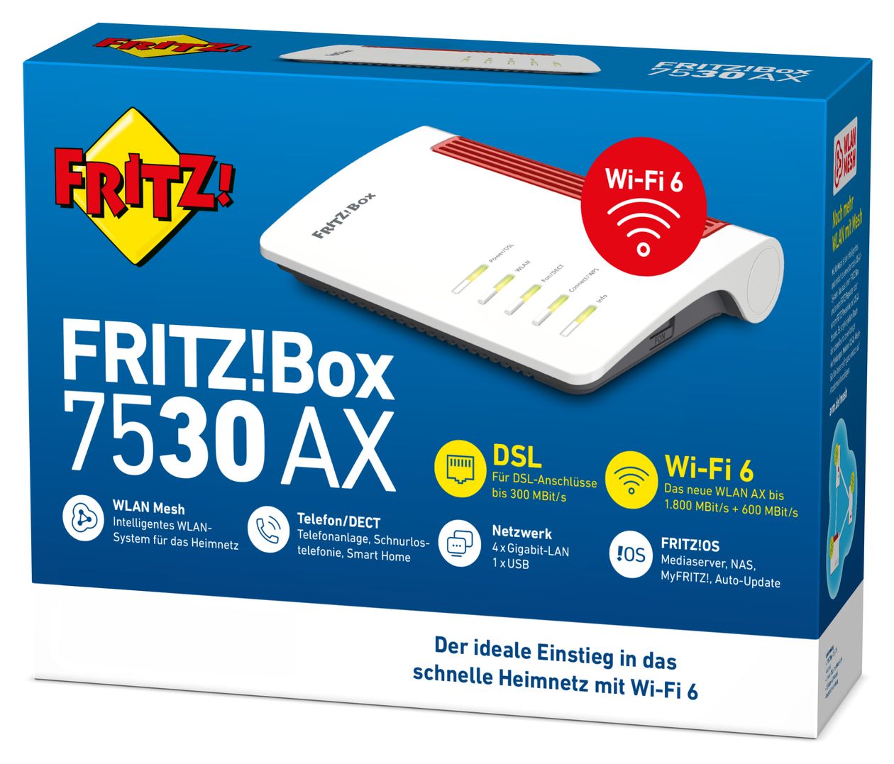 FRITZ!Box 7530 AX WiFi 6 Router Dual-Band (2,4 GHz/5 GHz) 1800 Mbit/s 