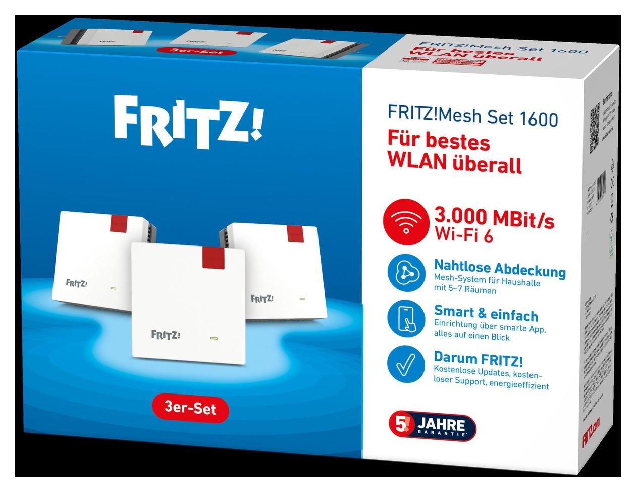 FRITZ!Mesh Set 1600 3-Pack WiFi 6 Router Dual-Band (2,4 GHz/5 GHz) 2400 Mbit/s 