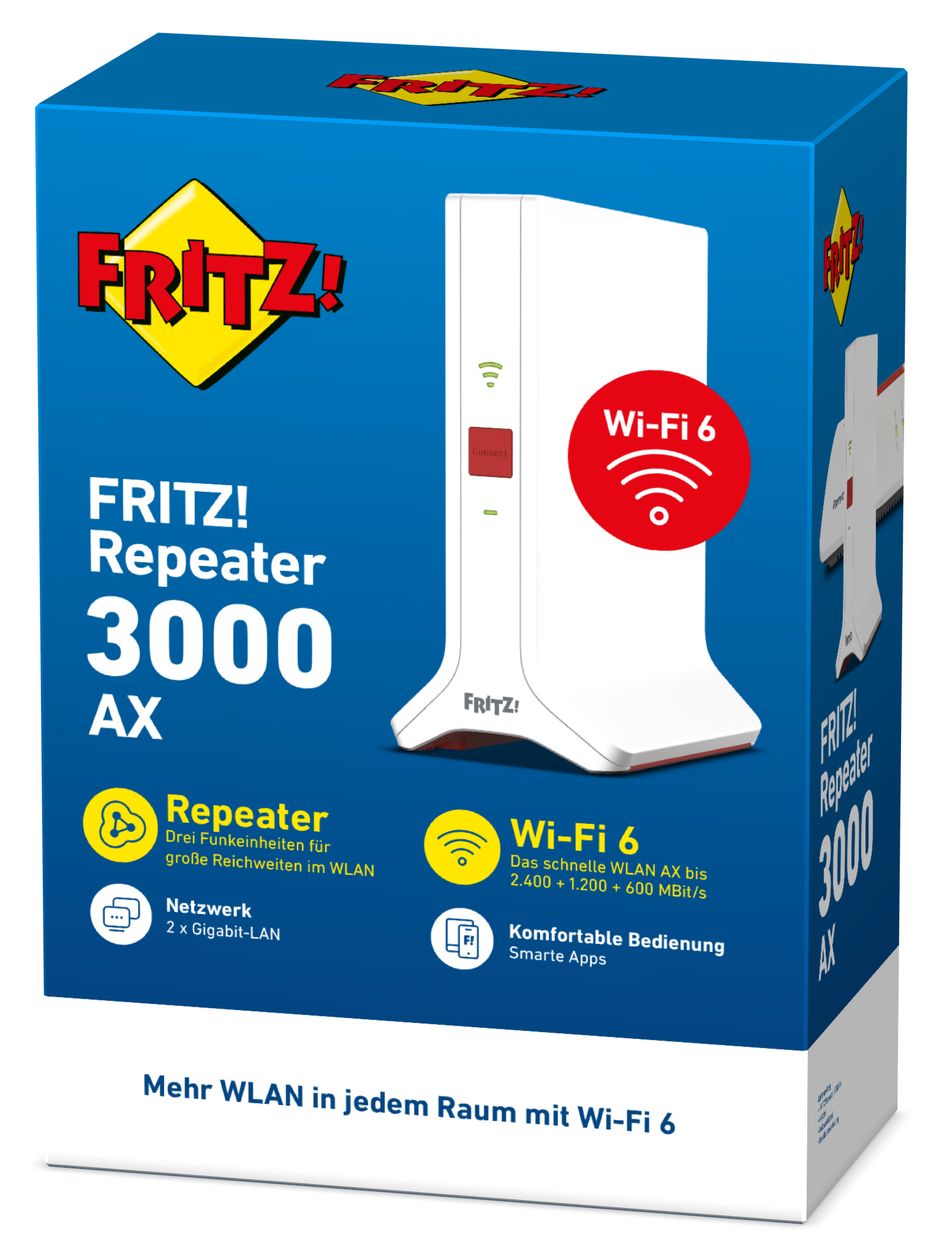 FRITZ!Repeater 3000AX WiFi 6 Tri-Band (2,4 GHz / 5 GHz / 5 GHz) 2400 Mbit/s 