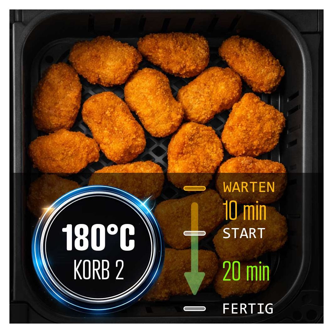 42586 Duo Family Doppel Heißluftfritteuse 9 l 2900 W  (Schwarz, Edelstahl) 