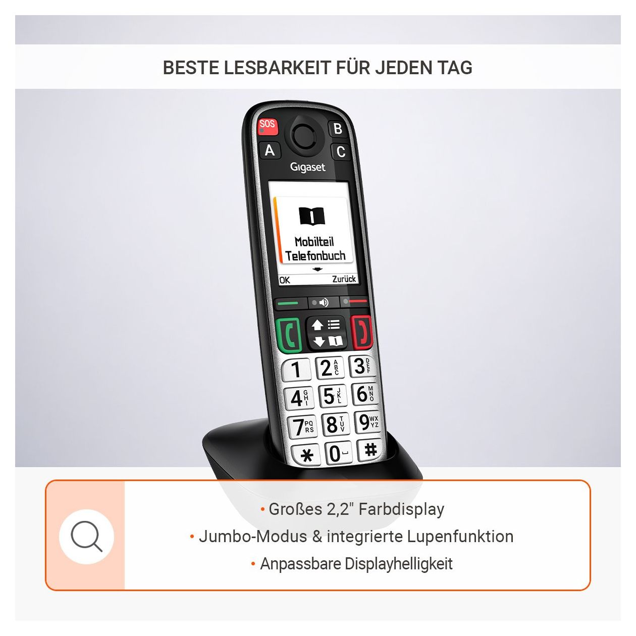 Easy 500 Analoges/DECT-Telefon  (Schwarz, Silber) 