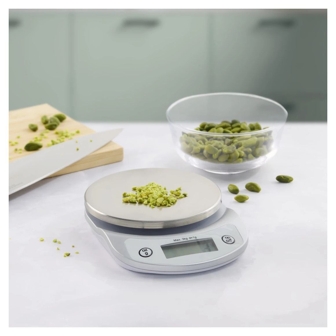 002915 Elektronische Küchenwaage bis 3 kg Genauigkeit 1 g  (Weiß) 