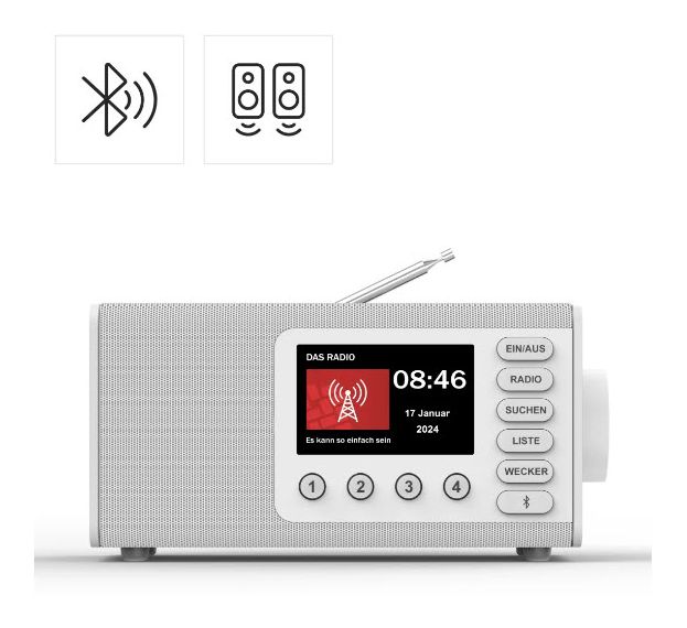 054297 DR1001BT Bluetooth DAB, DAB+, FM Radio Persönlich  (Weiß) 