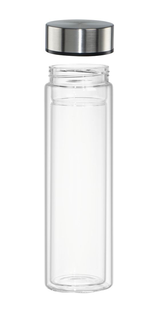 181598 Trinkflasche 0,45l Borosilikatglas, Silikon  (Blau, Transparent) 
