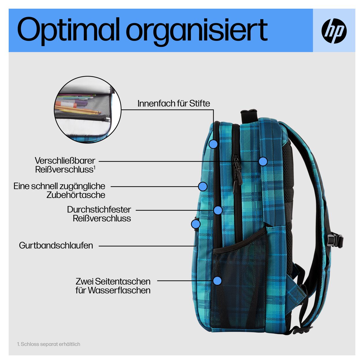 Campus XL Notebook-Rucksack Tartan Plaid bis 40,9 cm (16.1 Zoll) (Blau) 